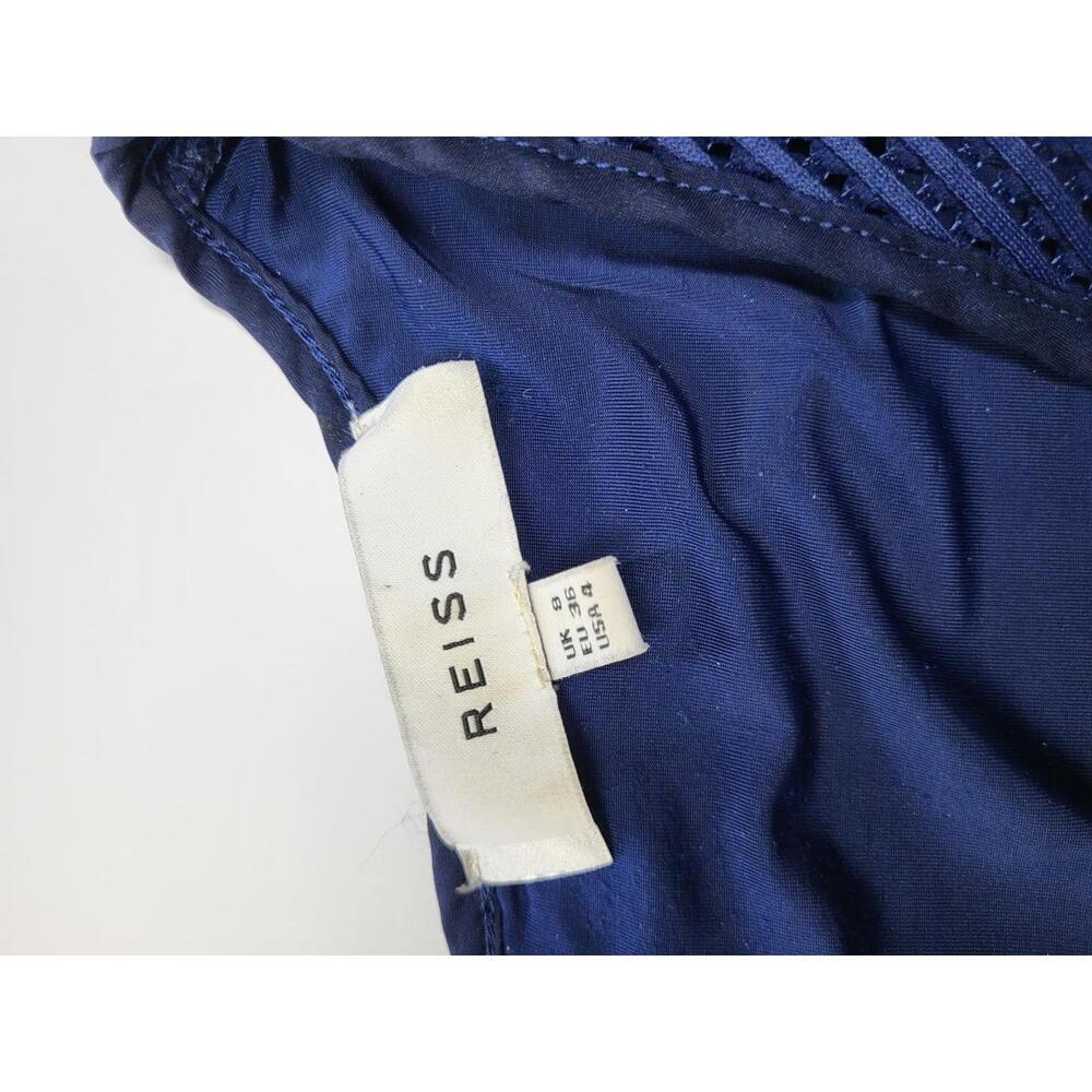 Reiss Topaz Blue Textured Fit & Flare Dress Sleeveless - Picture 4 of 9